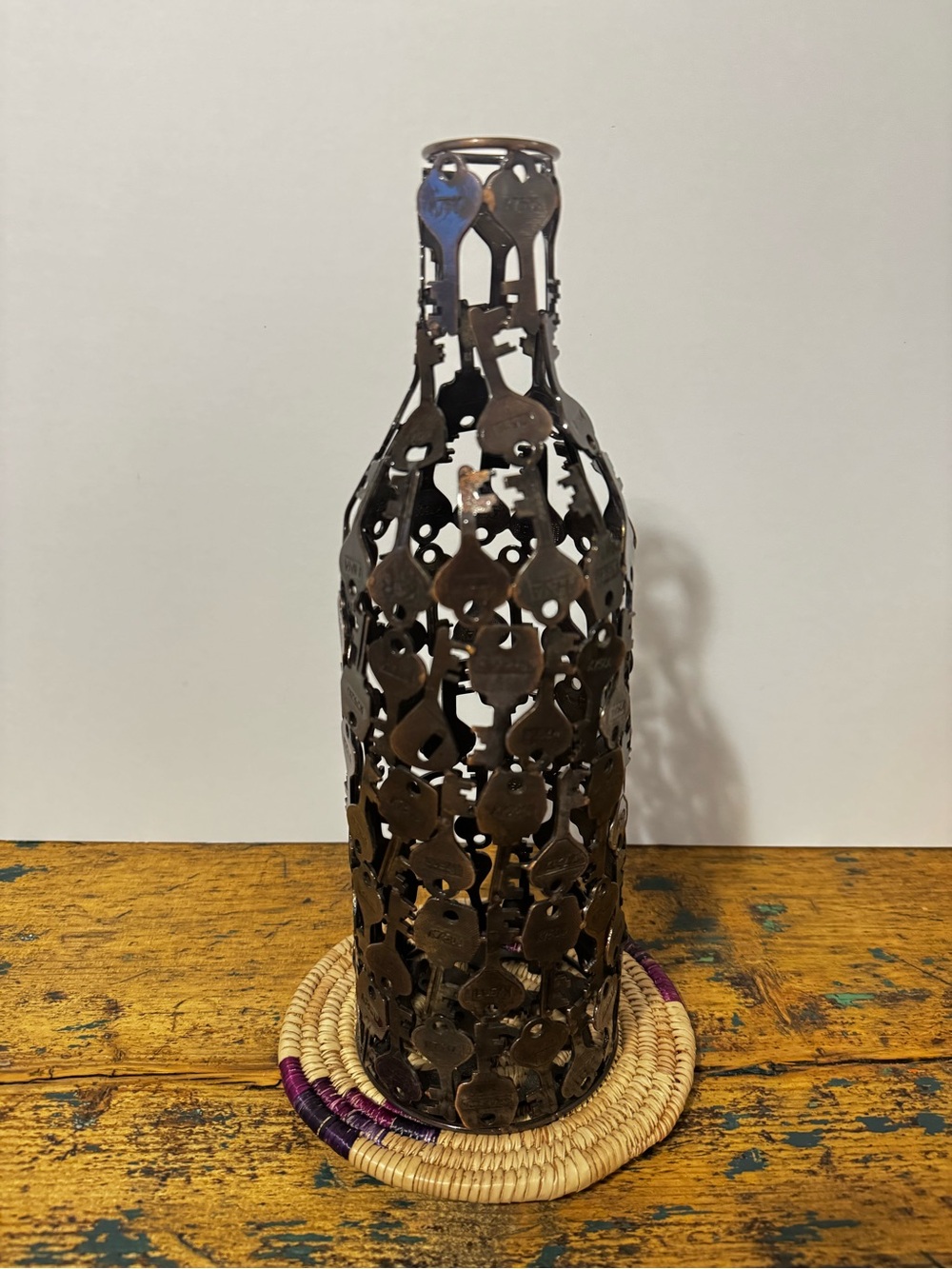 Metal Key Bottle Vase - Brown Decorative Home Accent